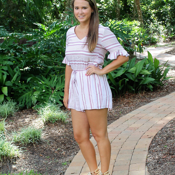 Pink and White Striped Romper - Picture 4 of 7